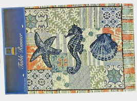 Shells Seahorse Starfish Table Runner Tapestry 13x72&quot; Beach Summer Nautical - $36.14