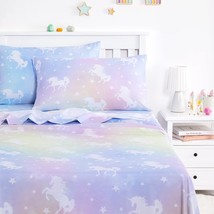 - Kids Sheet Set, Unicorn Bed Sheets For Girls, Colorful Unicorns Stars, Soft Mi - £51.95 GBP