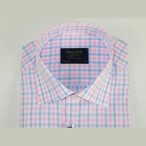 Men 100% Cotton Shirt Manschett Quesste Turkey Slim Fit 6019-01 Pink Checkers image 2