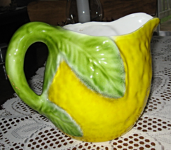 Pitcher-Lemon with Green Leaves for Handle-Ceramic-Pier 1-Italy - $262.79 MXN