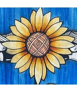 Southwestern Taos Style Sunflower Paint on Wood 5&quot; x 7&quot;  Artist Initials EK - £31.10 GBP