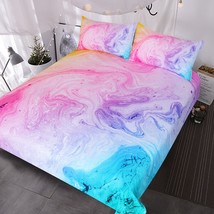 Tie Dye Bed Set Colorful Marble Teen Girl Bedding Watercolor Pastel Pink Blue Pu - £59.50 GBP
