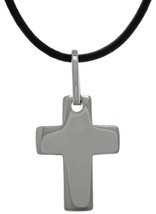 Jewelry Trends Stainless Steel Classic Cross Pendant Necklace 18&quot; Leathe... - £21.23 GBP