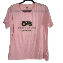 John Deere T Shirt XL Womens Pink Tractor Farming Pullover Short Sleeve Crew - $13.74