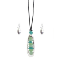 Sea Glass Beach Surf Pendant Necklace and Earrings Set Silver - £11.90 GBP