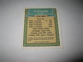 1995 Monopoly 60th Ann. Board Game Piece: Vermont Avenue Property Deed - $1.00