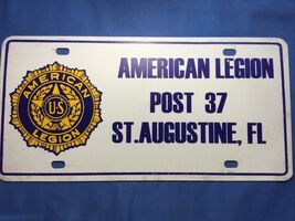 Vintage ST. AUGUSTINE FL Post 37 American Legion Plastic License Plate - $24.73