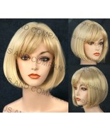 Pale Blonde Short Straight Bob Center Part with Full Bangs Classy and So... - $81.99 CAD