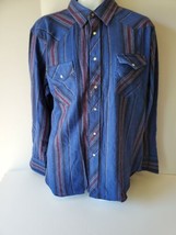 Wrangler Mens Western Shirt XL  Pearl Snap Blue Stripe Long Sleeve - £19.73 GBP