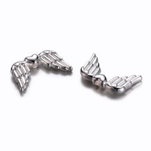 Angel Wing Beads Spacers Shiny Silver Metal 2 Sided Charms Jewelry Making 12pcs - £2.17 GBP