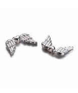 Angel Wing Beads Spacers Shiny Silver Metal 2 Sided Charms Jewelry Makin... - $3.80 CAD