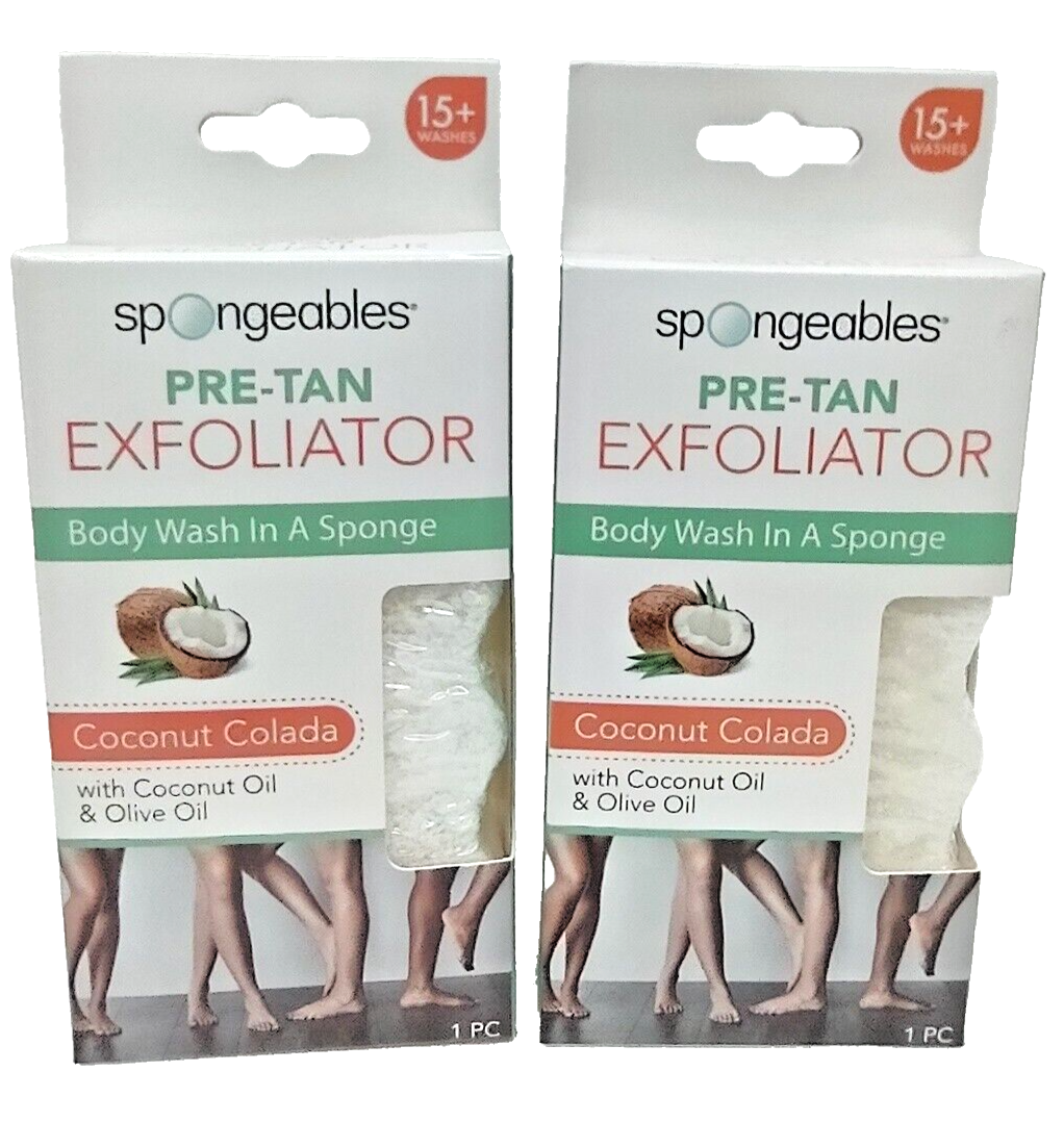 ( 2 ) Spongeables Pre-Tan Exfoliator Body Wash Sponge Coconut Colada &amp; O... - $21.77