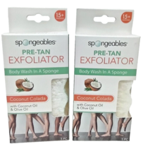 ( 2 ) Spongeables Pre-Tan Exfoliator Body Wash Sponge Coconut Colada &amp; O... - £16.81 GBP