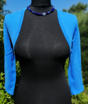 Womens Shrug Cardigan Blue Vintage Monsoon Cropped Bolero Jacket Boho Small - £12.38 GBP