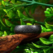 316L Stainless steel Ring Black Odin Norse Viking Amulet Double Rune words  - £7.22 GBP