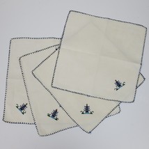 Vintage Embroidery Table Napkins 10x10 Inch SET OF 4 Beige w/ Blue Trim - £10.41 GBP