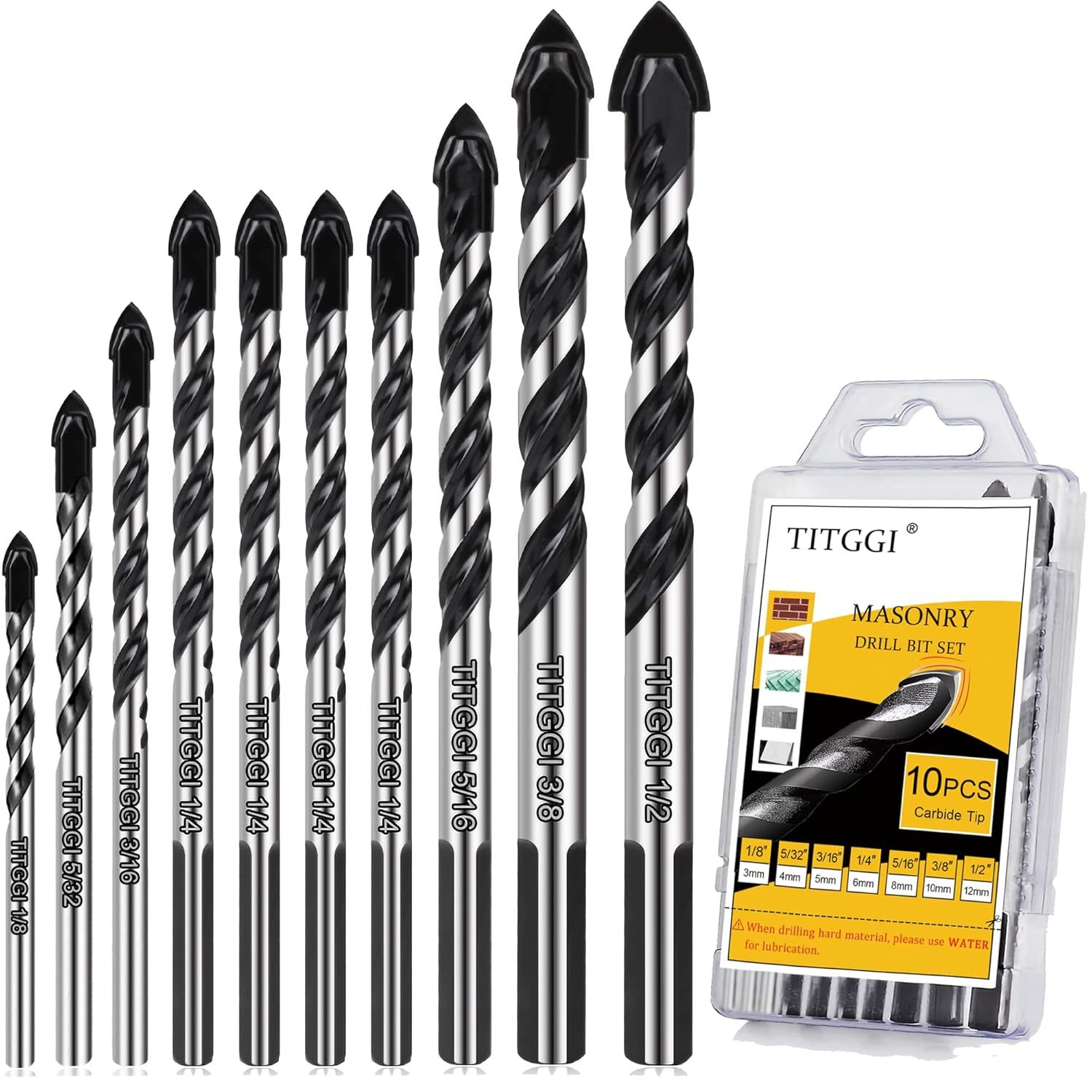 Professional Masonry Drill Bit Set (10Pcs) For, 1/2&quot; By Titggi - $29.94