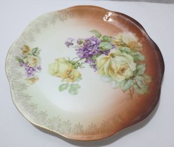 X-LG Antique 12.5&quot; hand painted porcelain Bavarian Cabinet Plate Roses Violets - £31.69 GBP