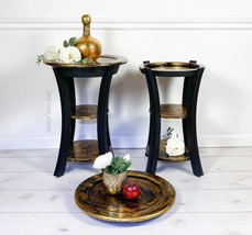 Pair Set Of Two Butler Tables Removable Tray |  Black Gold | Side Table ... - $575.00