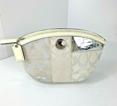 Coach Vintage Cosmetic Bag Patchwork White Metallic 42480 Canvas Leather  M4 - £63.28 GBP