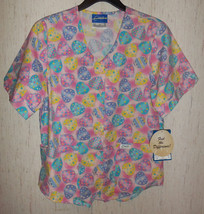 Nwt Womens Crest &quot;Heart Gems&quot; Novelty Pastel Print Scrubs Top Size M - $23.33