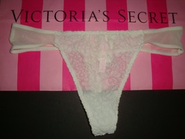 New Victoria&#39;s Secret Pink Velvet Mesh Thong Panty Snow White Size Large - £10.27 GBP