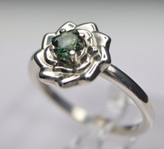 Sapphire Ring-Genuine Sapphire 0.49 ct Teal green blue in Flower setting - $189.00