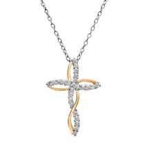 0.75CT Real Moissanite Twist Cross Pendant Necklace 14K Yellow Gold Plated - £94.50 GBP