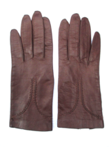 Bloomingdale&#39;s Brown Crinkled Kid Leather Gloves Silk Lined Size 6 ITALY Vintage - £11.35 GBP