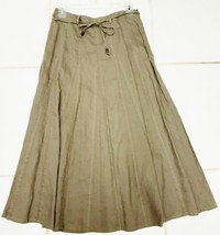 Vintage Liz Claiborne Linen Skirt Long Gored Zip Tie Waist Green Women&#39;s Size 4 - £35.93 GBP