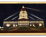 State Capitol Building Night View Salt Lake City Utah UT Linen Postcard T21 - $2.92