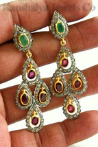 Victorian 3.26ct Rose Cut Diamond Ruby Emerald Halloween Earrings Christmas - £453.97 GBP