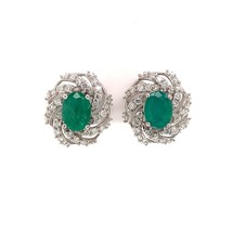 Diamond Emerald Earrings 14k W Gold 4.05 TCW Certified $6,950 018690 - £1,514.93 GBP