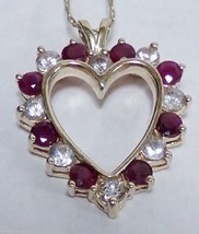 14k Yellow Gold Open Heart 8 Ruby 8 White Sapphire Pendant &amp; 22&quot; Chain 1... - £338.24 GBP