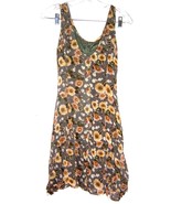 Badge Olive Green Floral Rayon Belted A Line Dress Sz 5 - £16.82 GBP