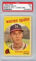 1959 Topps Warren Spahn #40 PSA 3 1931 3 Obscured P1340 - $51.48