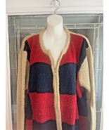 Bobbie Brooks Women 26W/28W color block full zip sweater checkerboard bl... - $32.42 CAD