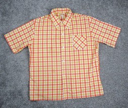 Vintage Jantzen Shirt Men X-Large Orange Yellow Checked 1970s Disco Made in USA - £19.65 GBP