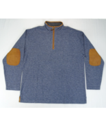 ORVIS Simoom Tweed Quarter-Zip Sweatshirt L Blue Brown Leather Elbow Patch - £18.64 GBP