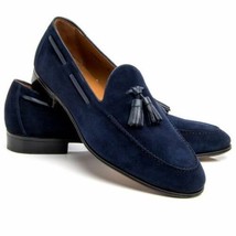 Stylish Handmade Men&#39;s Blue suede Tassel loafers, men loafers, Men casual shoes - £109.11 GBP+