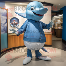 Silver Blue Whale mascot costume character dressed with a Bermuda Shorts and Wat - $1,259.00