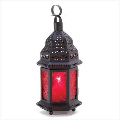 Moroccan  Red  Glass Hanging Lantern  Free Standing Lamp Candle Holder  - £13.46 GBP