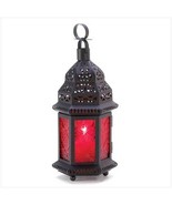 Moroccan  Red  Glass Hanging Lantern  Free Standing Lamp Candle Holder  - £13.58 GBP