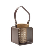 Metal Candle Holder with Wood and Leather Accents - $964.30 MXN