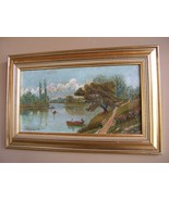 Antique River Bend Scene  Original Framed Oil Painting By: H. Toussaint ... - £126.18 GBP