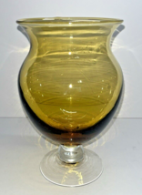 Home Interiors Amber Pedestal Vase Clear Base Tulip Rim 7.5&quot; tall - £20.94 GBP