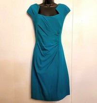 Dana Buchman SHEATH DRESS size 12 Blue Sleeveless Asymmetrical Pleated Waist - £19.40 GBP
