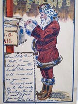 Santa Claus Christmas Postcard Mails Letter In US Mailbox Mica Glitter AH Publ - £26.16 GBP