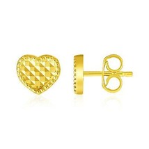 14k Yellow Gold Women&#39;s 0.25in Textured Heart Shaped Post Earrings - £130.22 GBP