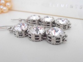 Diamond Clear Long Bridal Earrings w/ Swarovski Crystals / Wedding Art Deco - £35.97 GBP